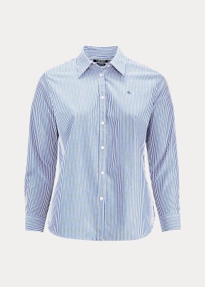 Koszule Ralph Lauren Cotton Poplin Shirt - Shirts Woman (sizes 14-22) Damskie Niebieskie Białe | GIUF1275