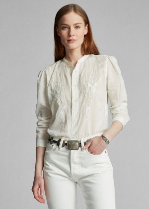 Koszule Ralph Lauren Cotton Voile Blouse Damskie Białe | BATD9978