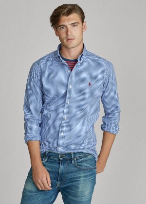 Koszule Ralph Lauren Custom Fit Gingham Shirt Męskie Królewski Niebieski Niebieskie Białe | EXZW2730