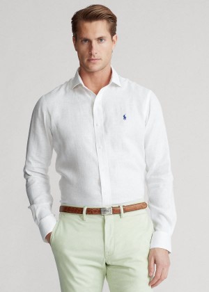 Koszule Ralph Lauren Custom Fit Linen Shirt Męskie Białe | JEUS3641