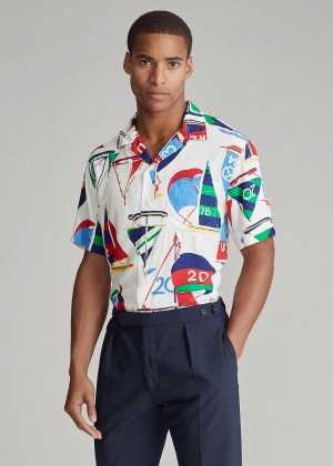 Koszule Ralph Lauren Custom Fit Sailboat Shirt Męskie Białe Kolorowe | HIVV3376