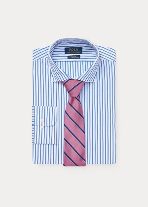 Koszule Ralph Lauren Custom Fit Striped Shirt Męskie Niebieskie Białe | JIMI8585