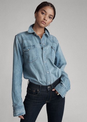 Koszule Ralph Lauren Denim Western Shirt Damskie Indygo | TSRW4297