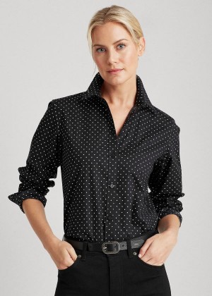 Koszule Ralph Lauren Easy Care Polka-Dot Shirt Damskie Czarne Kremowe | LPQA3362