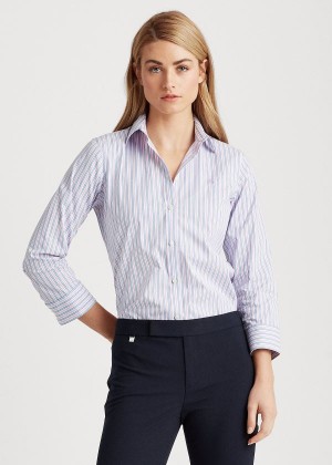 Koszule Ralph Lauren Easy Care Striped Cotton Shirt Damskie Niebieskie Różowe | KNQB2569