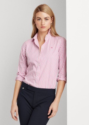 Koszule Ralph Lauren Easy Care Striped Cotton Shirt Damskie Różowe | KWRH9069