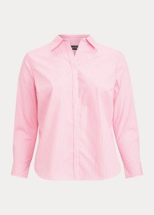 Koszule Ralph Lauren Easy Care Striped Cotton Shirt Damskie Różowe Białe | SUGP0919