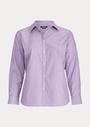 Koszule Ralph Lauren Easy Care Striped Cotton Shirt Damskie Fioletowe Białe | RJUX1977