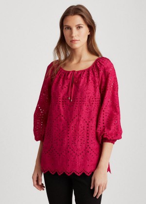 Koszule Ralph Lauren Eyelet Elbow-Sleeve Top Damskie Jasny Fuksja | OAZJ1145