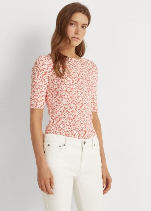 Koszule Ralph Lauren Floral Cotton-Blend Top Damskie Czerwone Kolorowe | TJZY1999