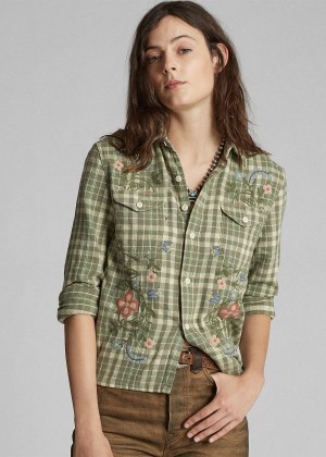 Koszule Ralph Lauren Floral Embroidered Workshirt Damskie Kolorowe | SUUP6637