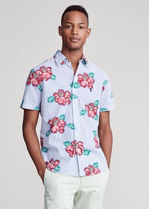 Koszule Ralph Lauren Floral Stripe Seersucker Shirt Męskie Czerwone | QDVK3703