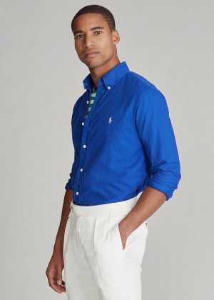 Koszule Ralph Lauren Garment-Dyed Oxford Shirt Męskie Królewski Niebieski Niebieskie | RCXP5784