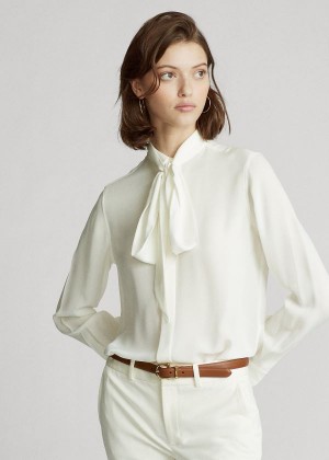 Koszule Ralph Lauren Georgette Tie-Neck Shirt Damskie Kremowe | LCDV5838