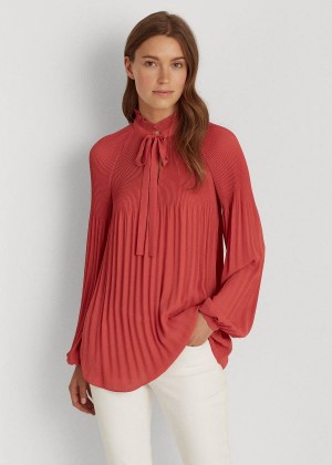 Koszule Ralph Lauren Georgette Tie-Neck Top Damskie Różowe | NDDD9397