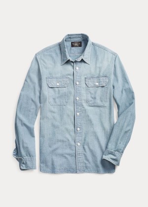 Koszule Ralph Lauren Indigo Chambray Workshirt Męskie Niebieskie Niebieskie | UCUB7157