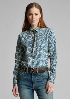 Koszule Ralph Lauren Indigo Print Western Shirt Damskie Głęboka Indygo Kremowe | XPYL1660