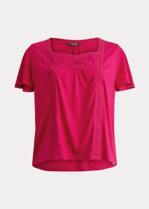 Koszule Ralph Lauren Jersey Flutter-Sleeve Top Damskie Głęboka Fuksja | UMSD7172