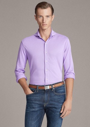 Koszule Ralph Lauren Keaton Washed Piqu? Shirt Męskie Fioletowe | QMBY4552