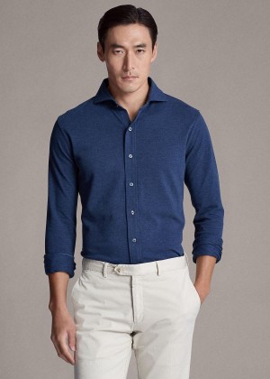 Koszule Ralph Lauren Keaton Washed Piqu? Shirt Męskie Niebieskie | VFRG2698