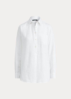 Koszule Ralph Lauren Linen Long-Sleeve Shirt Damskie Białe | RWHN2406