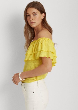 Koszule Ralph Lauren Linen Off-the-Shoulder Top Damskie Żółte | DUYH7850