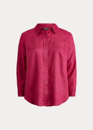 Koszule Ralph Lauren Linen Shirt Damskie Głęboka Fuksja | DWQV6418