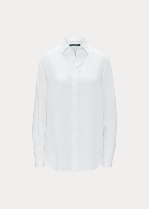 Koszule Ralph Lauren Linen Shirt Damskie Białe | EWEF1052