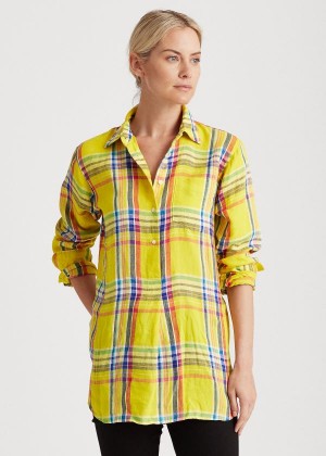 Koszule Ralph Lauren Linen Shirt Damskie Żółte Kolorowe | GEGO1440