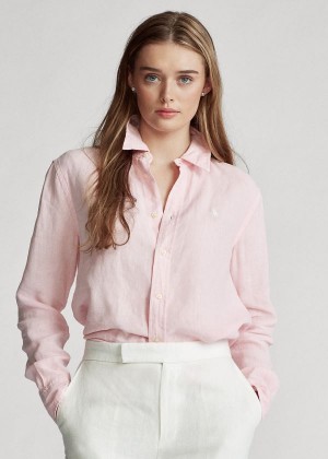 Koszule Ralph Lauren Linen Shirt Damskie Różowe | SGFS6463