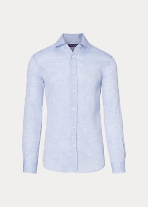 Koszule Ralph Lauren Linen Sport Shirt Męskie Niebieskie | KGJI5925