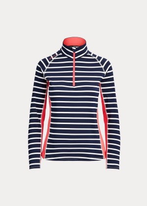 Koszule Ralph Lauren Performance Golf Quarter-Zip Damskie Granatowe Białe | CAVL6028