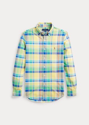 Koszule Ralph Lauren Plaid Oxford Shirt Męskie Żółte Zielone Kolorowe | RGZU8904