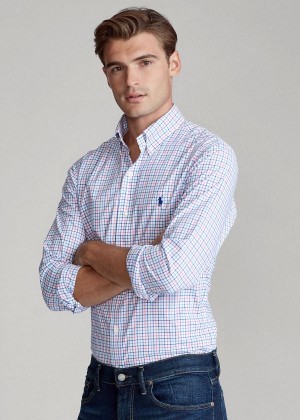 Koszule Ralph Lauren Plaid Poplin Shirt Męskie Różowe Niebieskie Kolorowe | FLAH7161