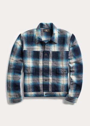 Koszule Ralph Lauren Plaid Shirt Jacket Męskie Niebieskie Kremowe | TMEE0162