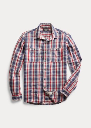 Koszule Ralph Lauren Plaid Twill Workshirt Męskie Niebieskie Czerwone | GNVJ3685