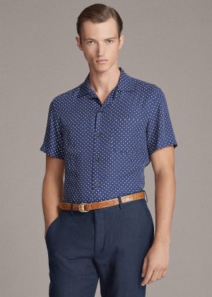 Koszule Ralph Lauren Polka-Dot-Print Shirt Męskie Granatowe Białe | RVFQ2506