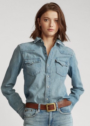 Koszule Ralph Lauren Premium Denim Western Shirt Damskie Indygo | TBYG9348