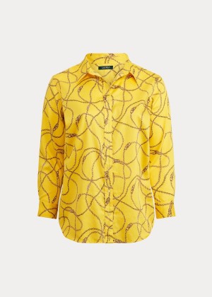 Koszule Ralph Lauren Print Cotton-Sateen Shirt Damskie Żółte Kolorowe | QMPY5302