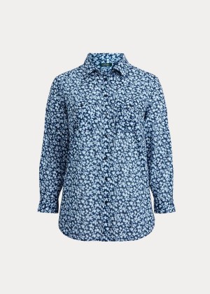 Koszule Ralph Lauren Printed Cotton Shirt Damskie Niebieskie Kolorowe | UZXL5034