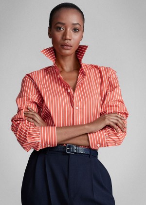 Koszule Ralph Lauren Rowland Boyfriend Shirt Damskie Pomarańczowe Białe | PKYC8491