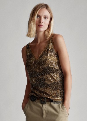 Koszule Ralph Lauren Sequined Tank Top Damskie Granatowe Kolorowe | PJQA9666