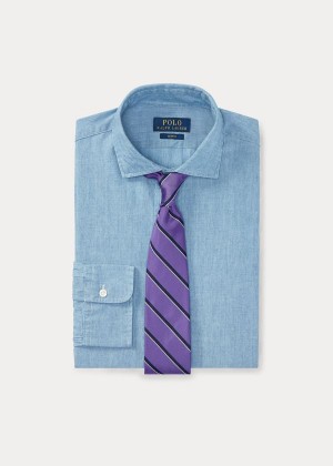 Koszule Ralph Lauren Slim-Fit Chambray Dress Shirt Męskie Niebieskie | VGIV9371