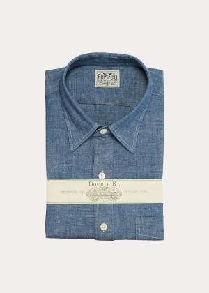 Koszule Ralph Lauren Slim-Fit Cotton Chambray Shirt Męskie Niebieskie | RTWZ0530