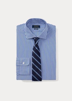 Koszule Ralph Lauren Slim Fit Cotton Dress Shirt Męskie Niebieskie Białe | QQLO5074