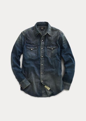 Koszule Ralph Lauren Slim Fit Denim Western Shirt Męskie Ciemny Niebieskie Niebieskie | ZKUL5898