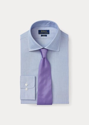 Koszule Ralph Lauren Slim Fit End-on-End Shirt Męskie Niebieskie | AMVY5964