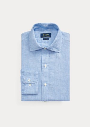 Koszule Ralph Lauren Slim Fit Linen Shirt Męskie Niebieskie Białe | RFHD7252