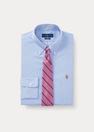 Koszule Ralph Lauren Slim Fit Oxford Shirt Męskie Niebieskie Białe | TZJS1025