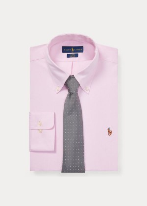 Koszule Ralph Lauren Slim Fit Oxford Shirt Męskie Różowe Białe | NGQB0058